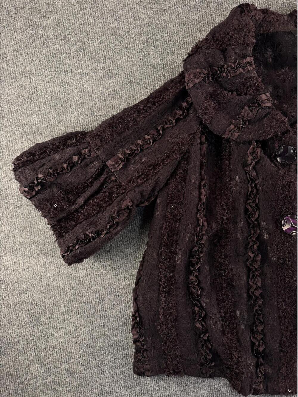 VTG ic Collection Textured Button-Up‎ Jacket Ruffles Lace Gothic Whimsigoth - Picture 5 of 8
